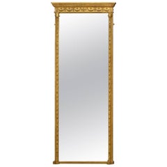 Élégant miroir victorien en bois doré de toute longueur