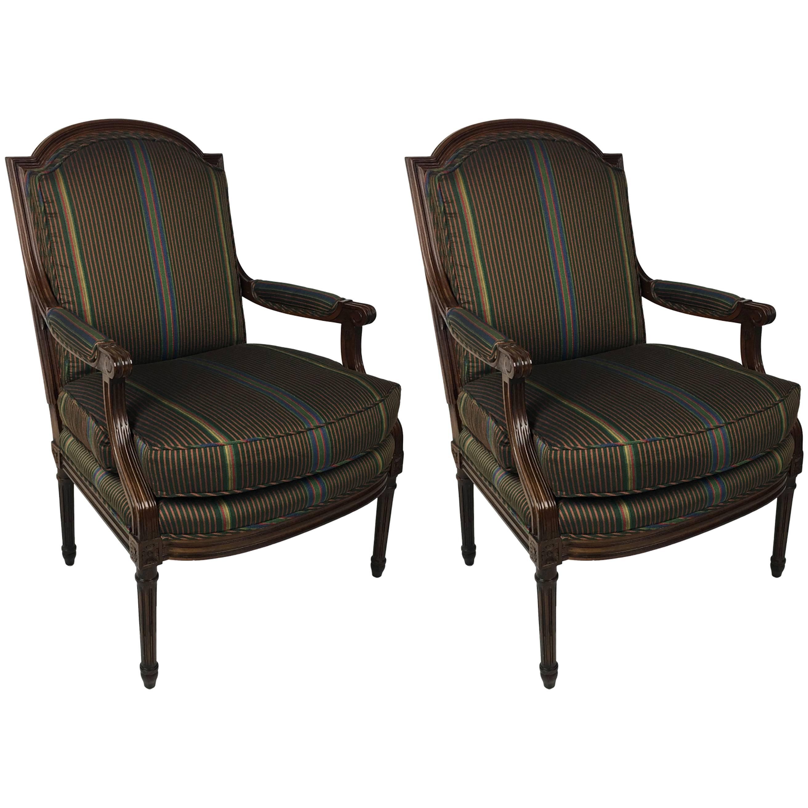 Pair of Open Arm Bergeres by Baker Furniture