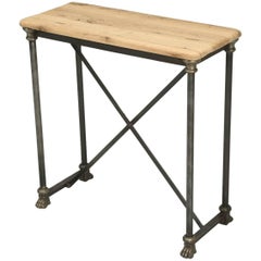 French Imported White Oak and Steel Small Console Table