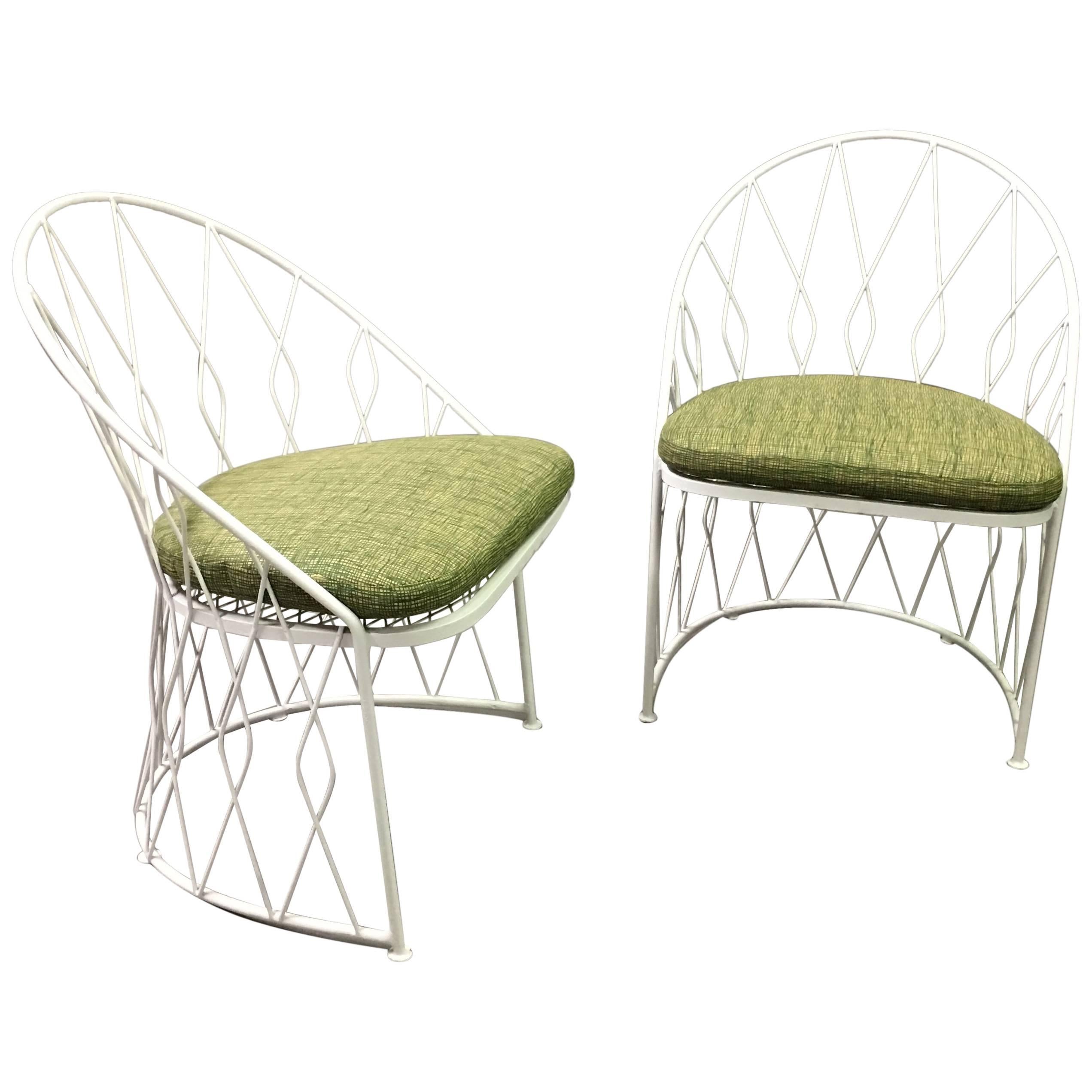 Pair of Salterini Wrought Iron Outdoor Patio Garden Chairs 
