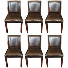 Set of Six Rich Ralph Lauren Crocodile Embossed Leather Dining Chairs
