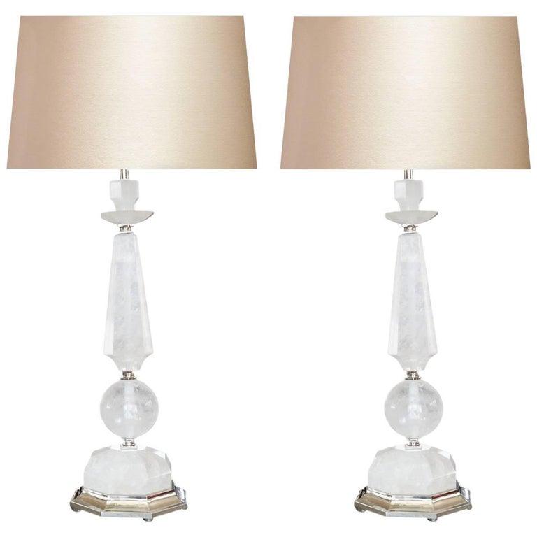 Pair of Modern  Rock Crystal Quartz Lamps For Sale
