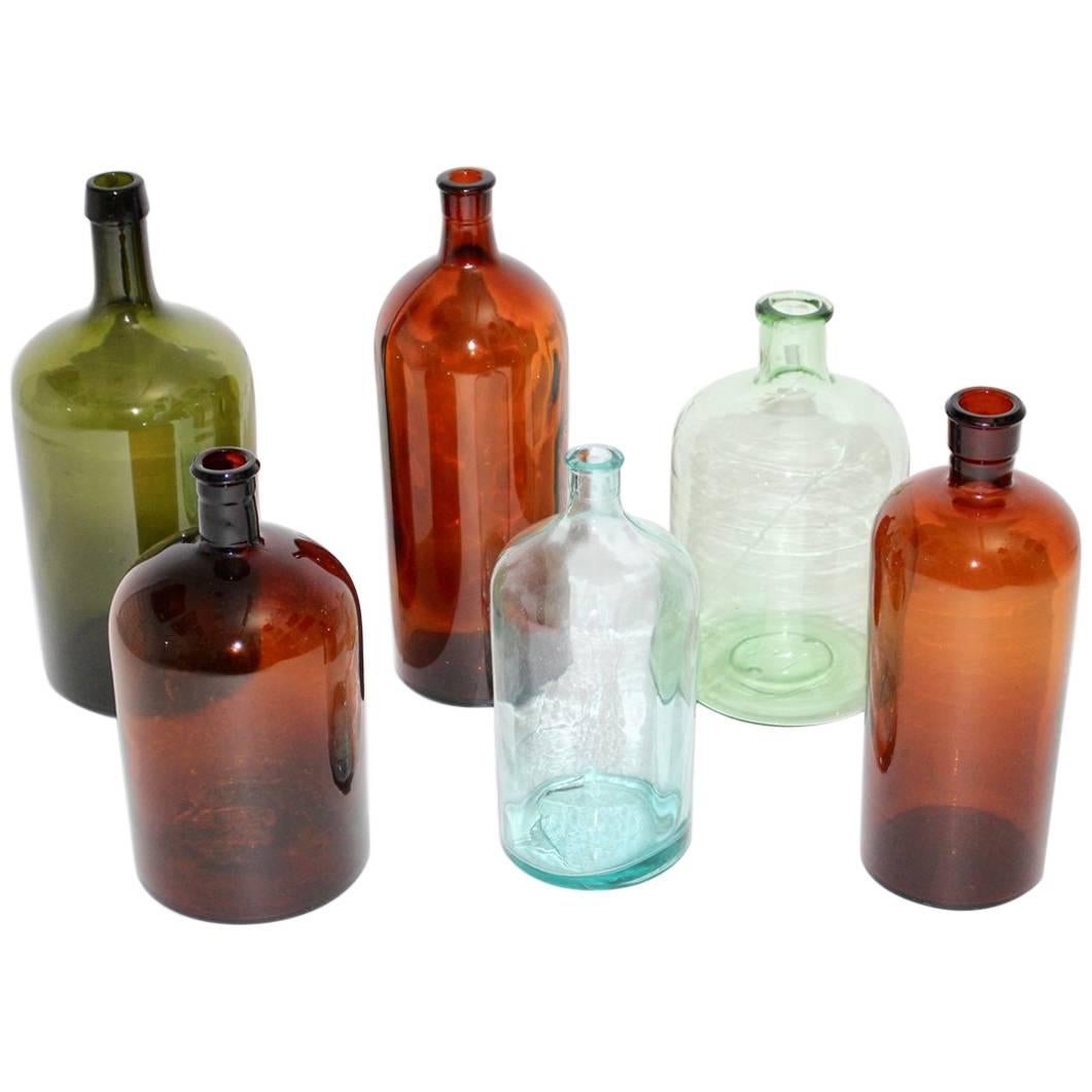 Art Deco Era Vintage Glass Bottles Demijohn 1920s Austria Set of Six