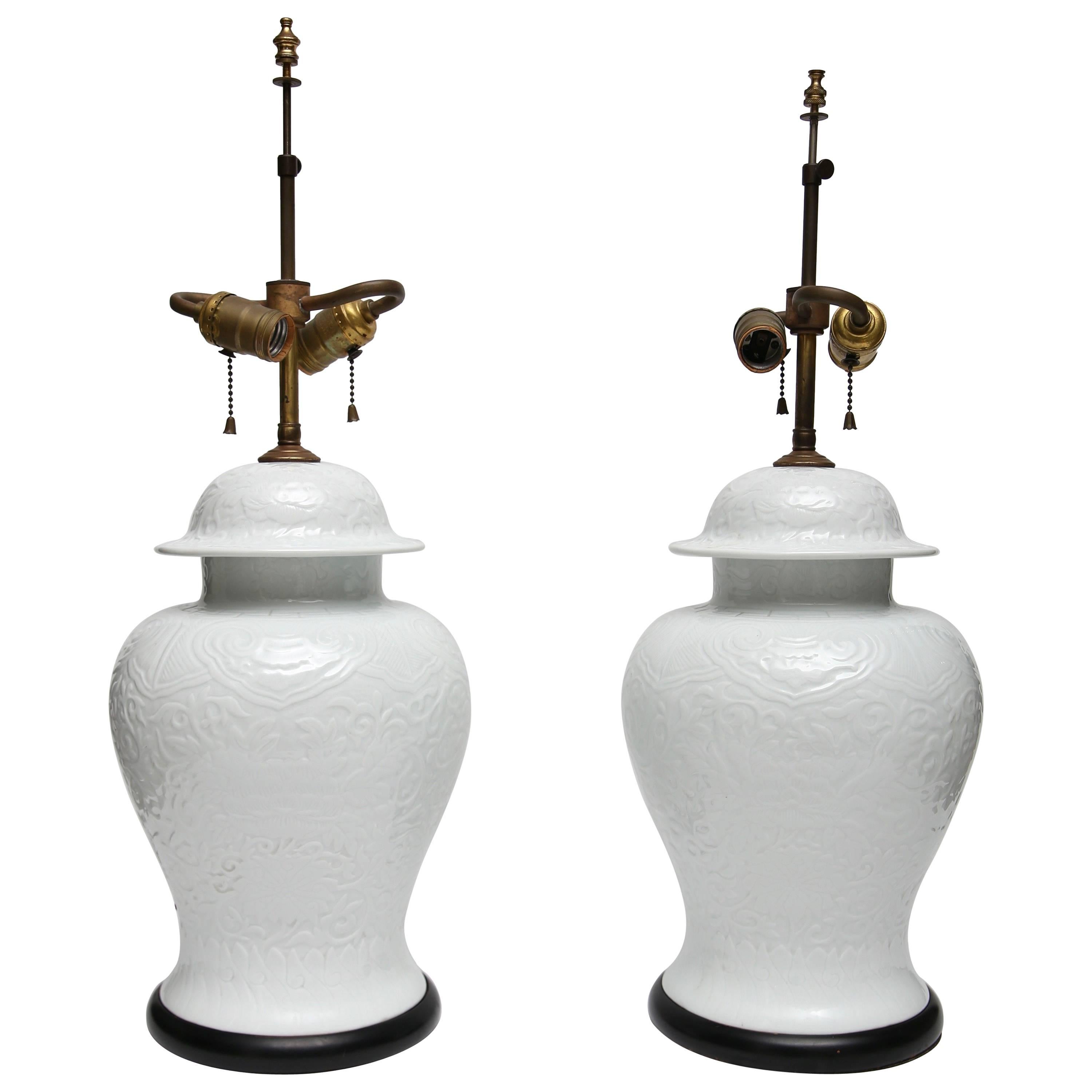 Pair of White Chinese Ginger Jar's Mounted as Table Lamps