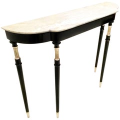 Lacquered Wood Console Table with White Carrara Marble Top, Italy, 1950s 