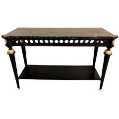 Jansen Style Ebonized Marble Top Bronze-Mounted Console or Sofa Table