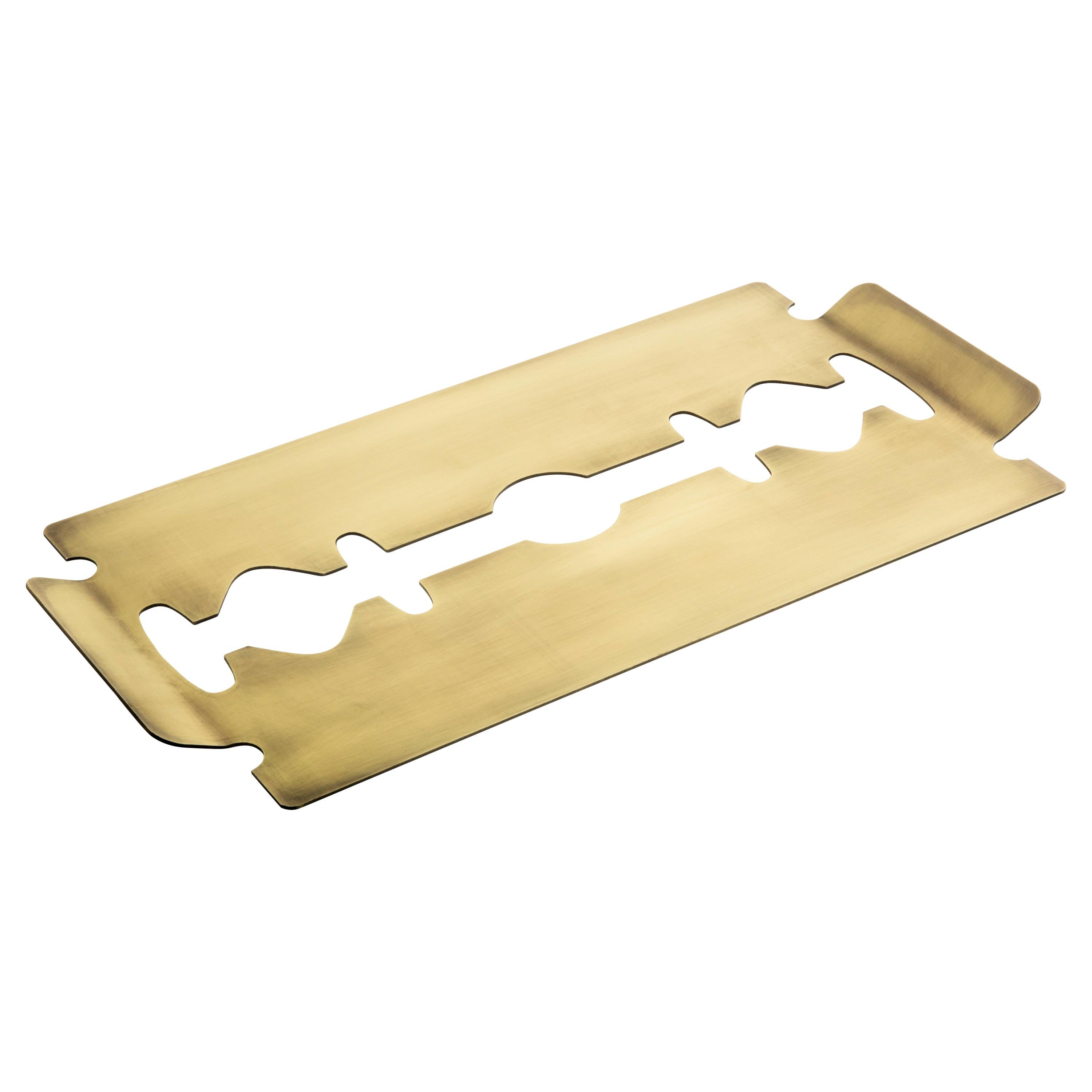 Minimalist Modern Edged Tray, Brass Plating For Sale