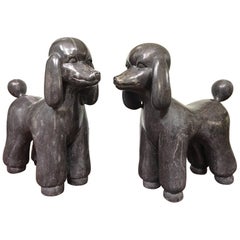 Vintage Large Italian Solid Marble Poodle Statues