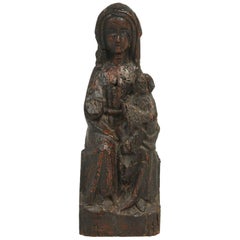 Antique Wood Carving of a Woman and Child, Spanish, circa Late 1600s