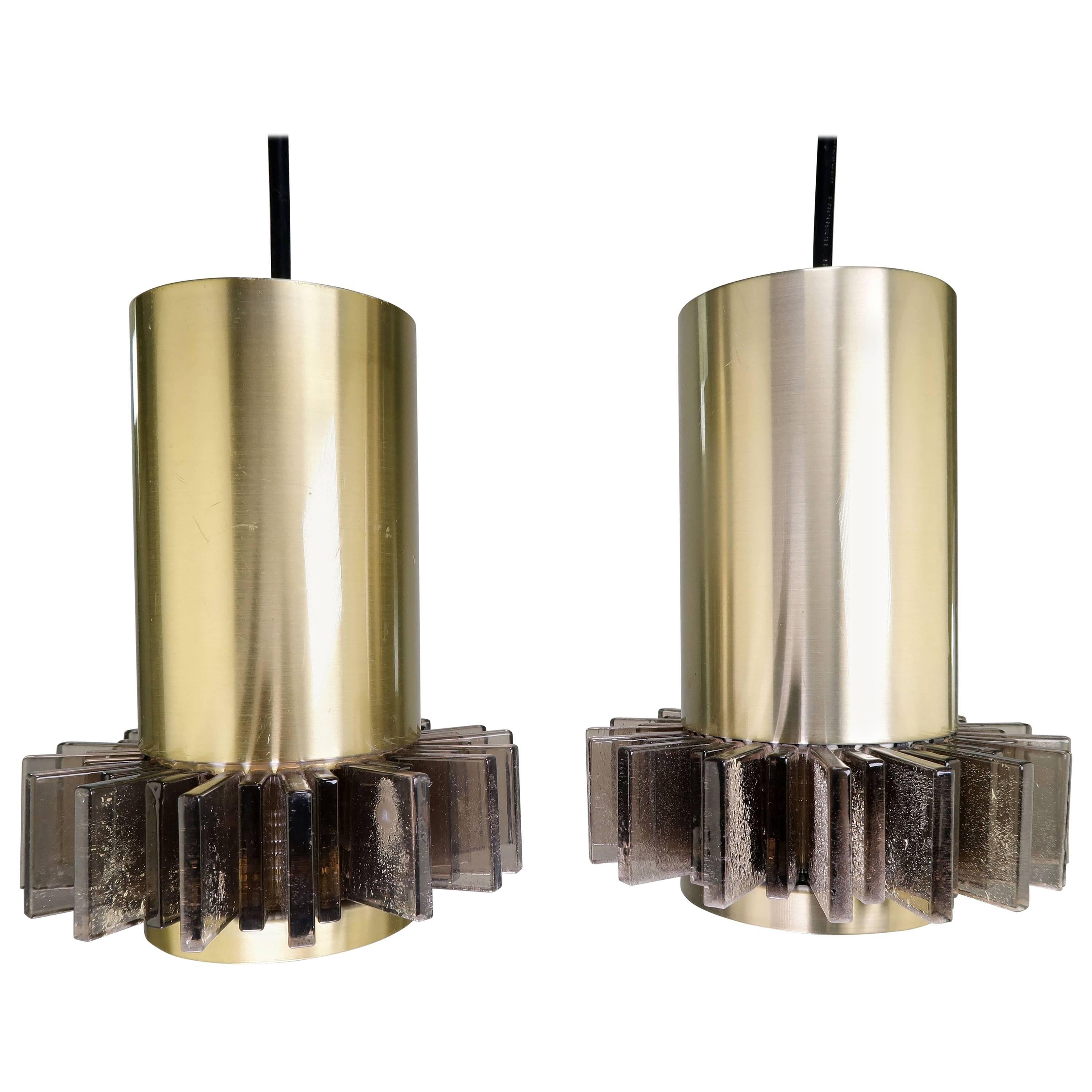 Claus Bolby Danish Modern Space Age Brass and Grey Acrylic Pendants, 1970s
