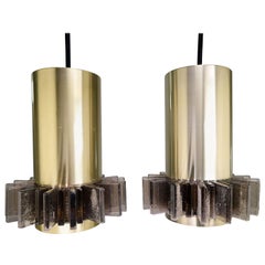Vintage Claus Bolby Danish Modern Space Age Brass and Grey Acrylic Pendants, 1970s