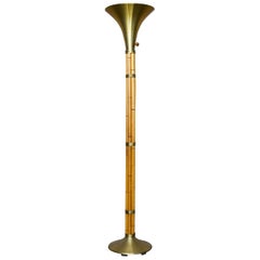 Art Deco Russel Wright Faux Bamboo Torchiere Floor Lamps
