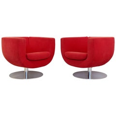 Contemporary Modern Pair of Red Tulip Swivel Chairs B&B Italia, Italian