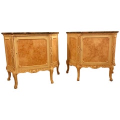 Pair of Hostetler Custom Faux Painted Marble-Top Commodes or Nightstands