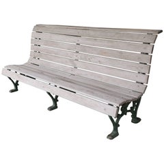 Antique Curved Wood Slat and Iron Park Bench with Back from Belgium, circa 1910