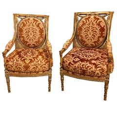 Pair of Louis XVI Paint and Gilt Decorated Armchairs in Manner of Maison Jansen