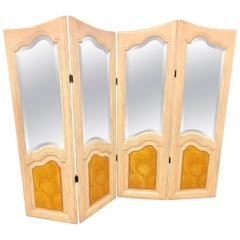 Hollywood Regency Four-Panel Painted Mirror/Room Divider or Folding Screen