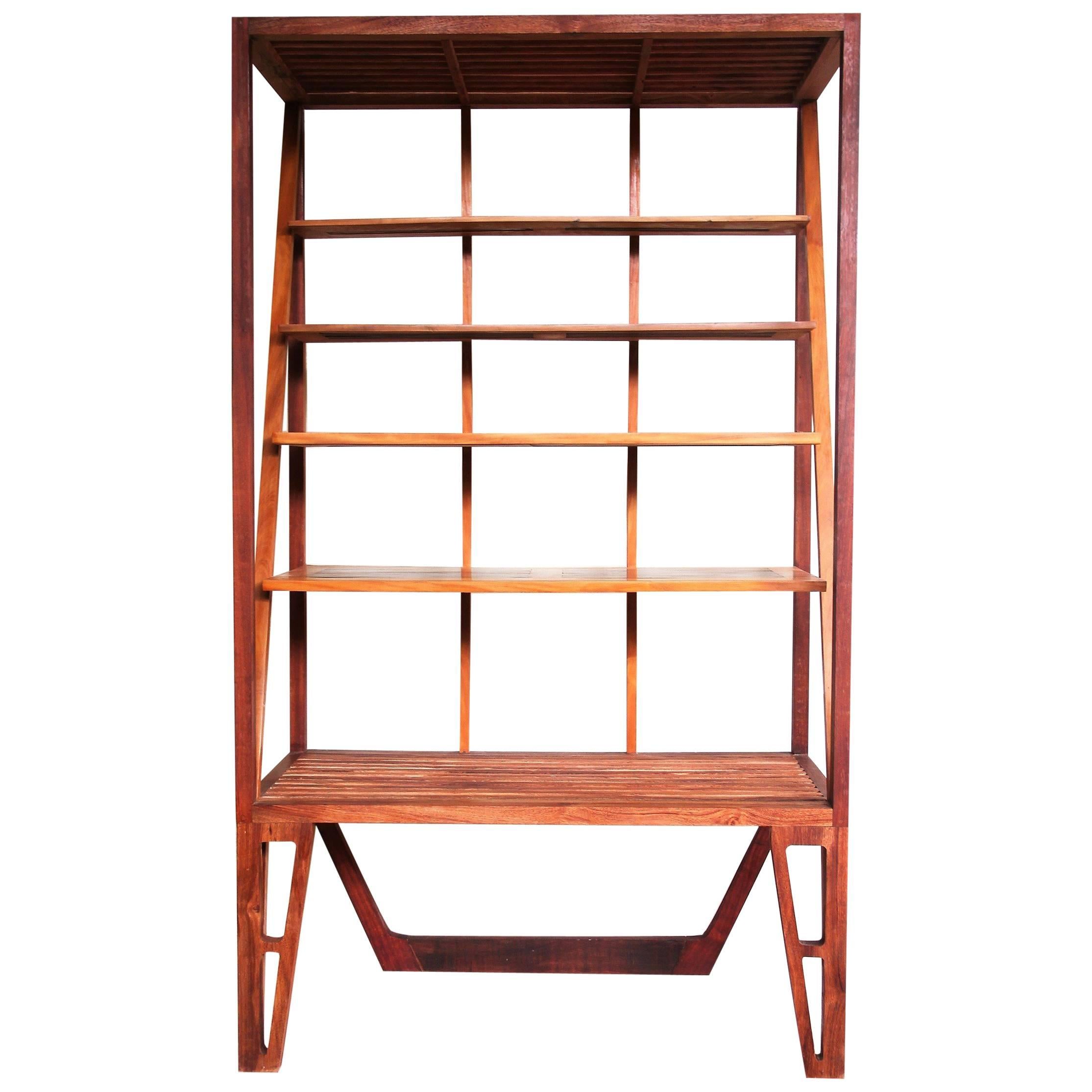 This modern bookcase, made of Brazilian hardwood, is named 