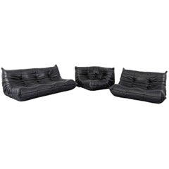 Ligne Rose Togo Designer Sofa Black Leather Two-Seat Retro Classic Sofa Couch