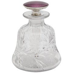 Edwardian Sterling Silver and Purple Enamel Stoppered Crystal Perfume Bottle