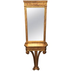 Jansen Style Italian Classical Greek Key Design Console with Matching Mirror