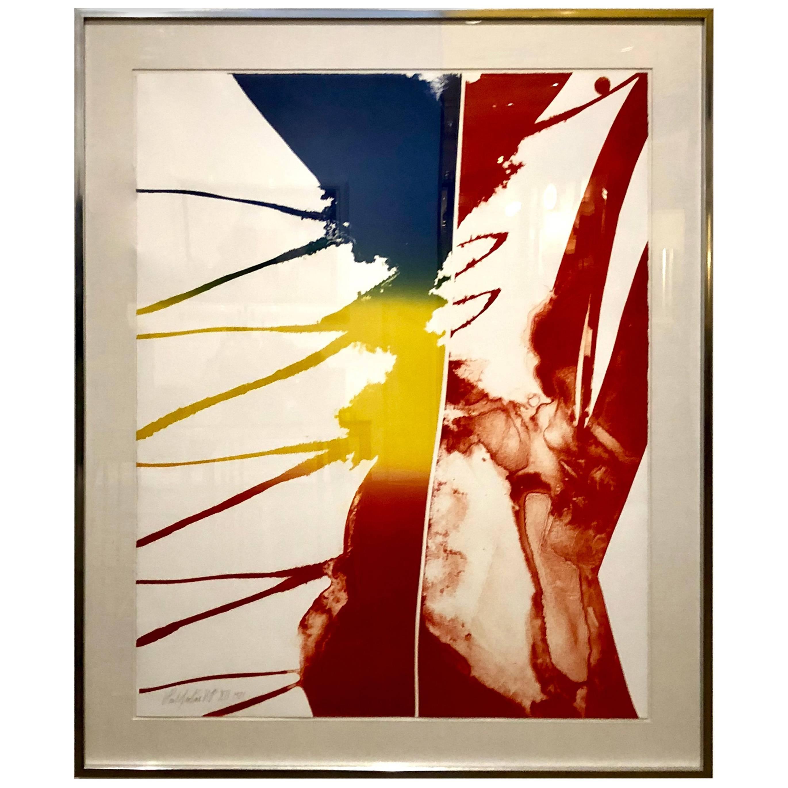 Striking Large Framed Abstract Signed Color AP Litho by Paul Jenkins, 1981