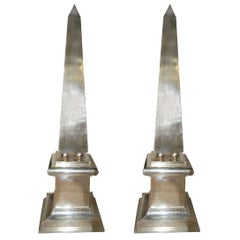 Pair of Large Silver Plated Obelisks