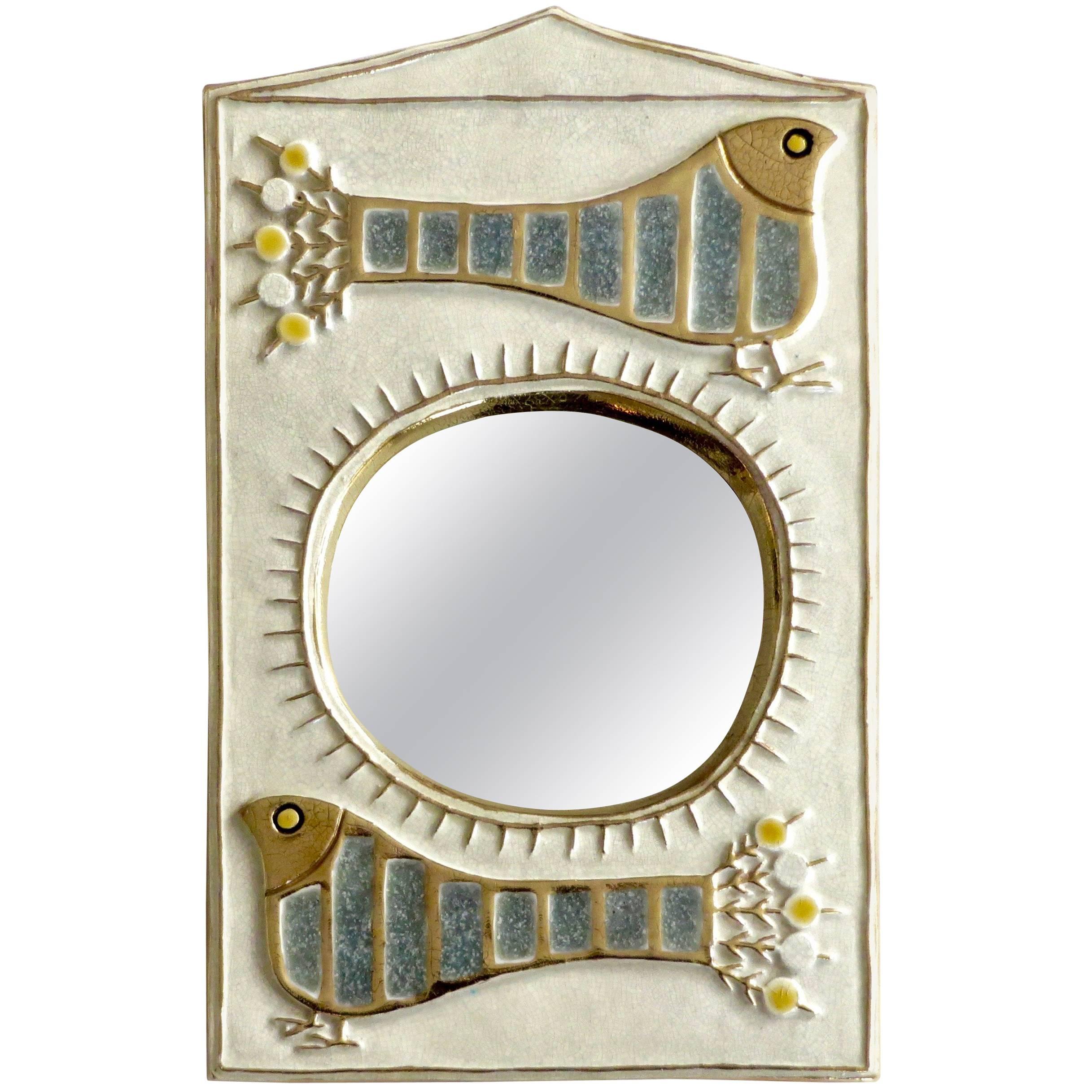 French Ceramic Mirror by Francois Lembo of Vaullauris