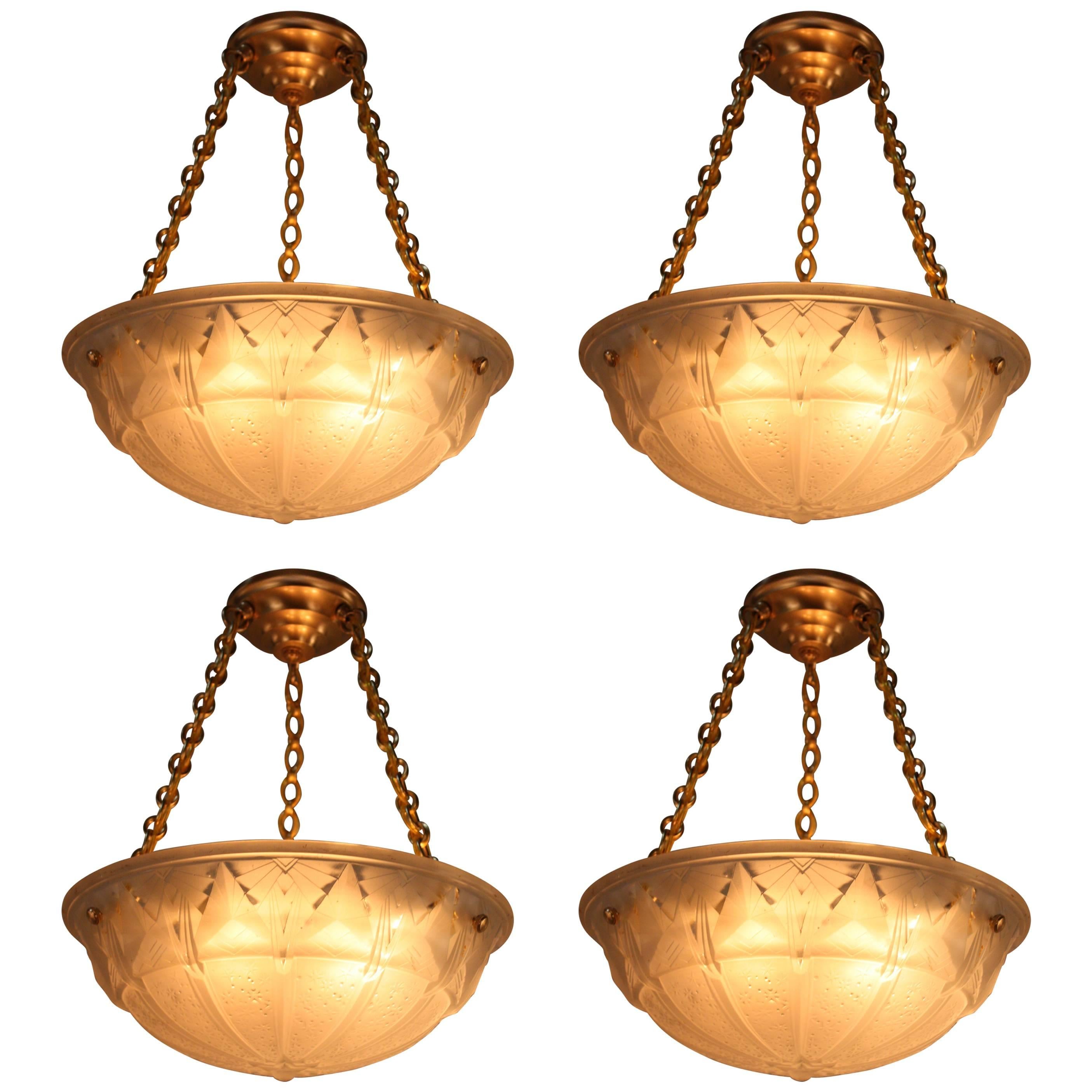 Set of Four Art Deco Chandeliers by Muller Freres
