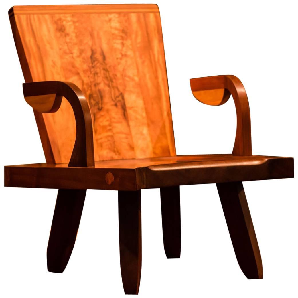 Modern Armchair Handmade in Brazilian Hardwood the 'Arraia' by Deodato For Sale