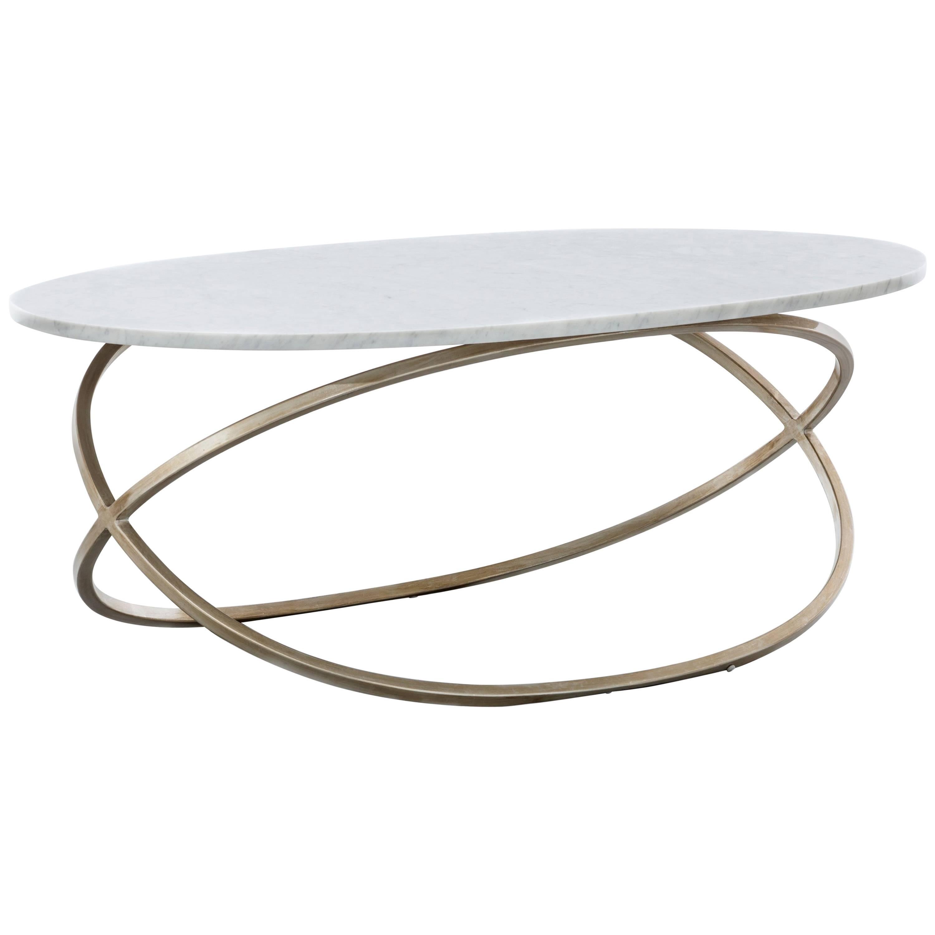 CHANTAL COFFEE TABLE - Modern Oval Cocktail Table with Carrara Marble