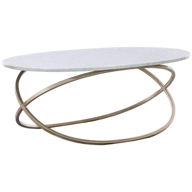 CHANTAL COFFEE TABLE - Modern Oval Cocktail Table with Carrara Marble For Sale