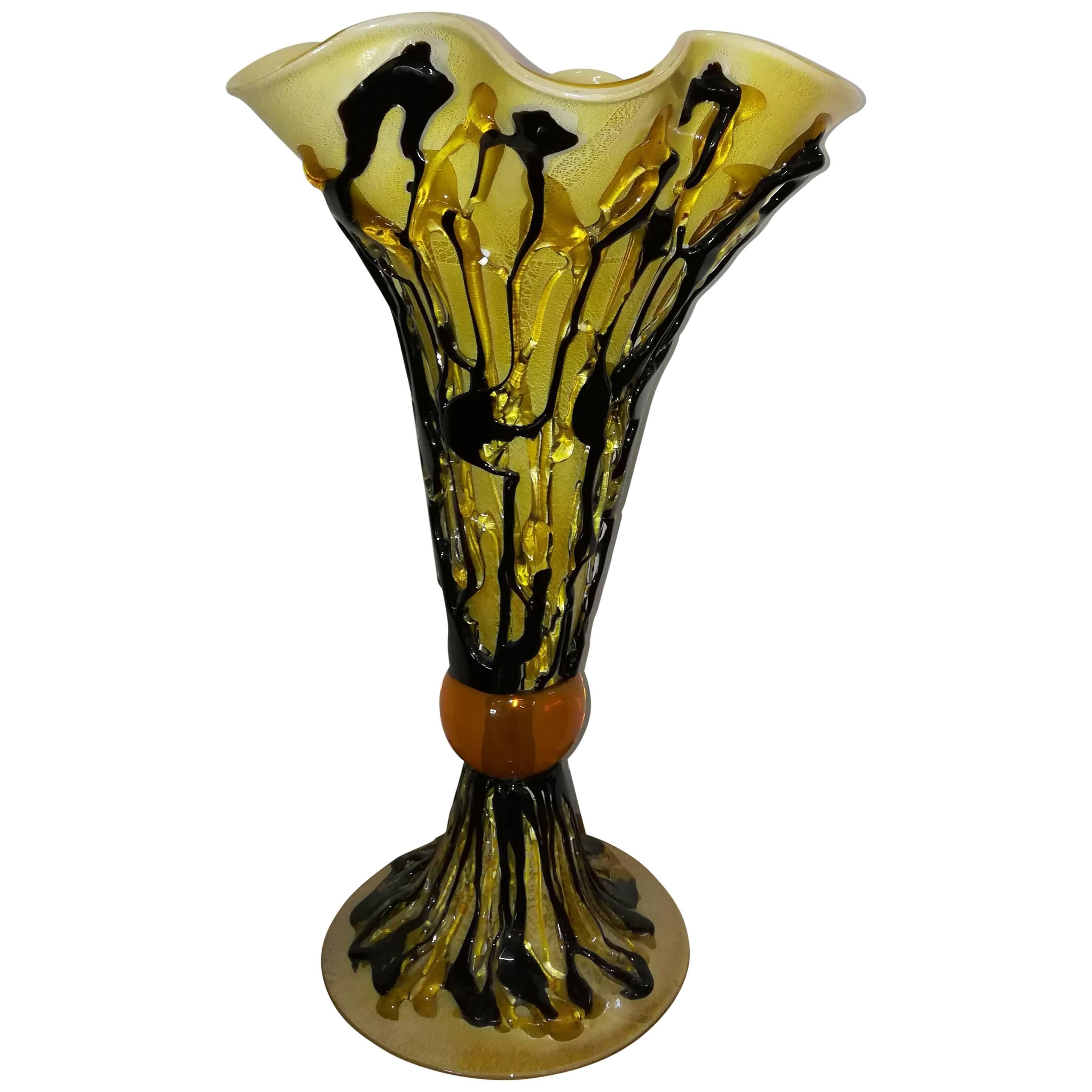 Black Gold Modern Italian Blown Glass Cup For Sale