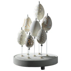 Decorative Perforated Goose eggs in Glass Dome