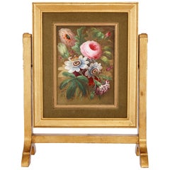 Used English Two Sided Still Life Porcelain Plaque with Giltwood Frame