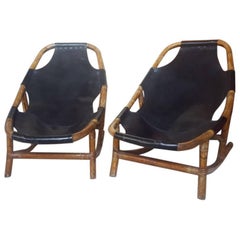 Bamboo and Leather Armchairs, 1960s, Italy