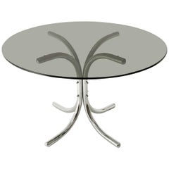 Italian Chromed Dining Table with Round Glass Top, 1970s