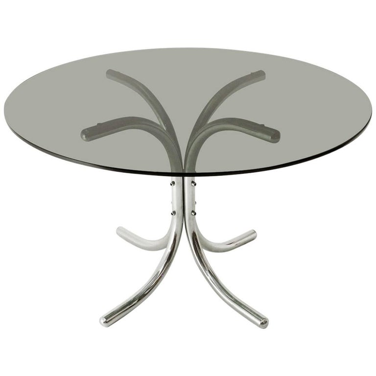 Italian Chromed Dining Table with Round Glass Top, 1970s at 1stDibs