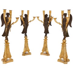Quatre candélabres en bronze doré d'époque Empire français 