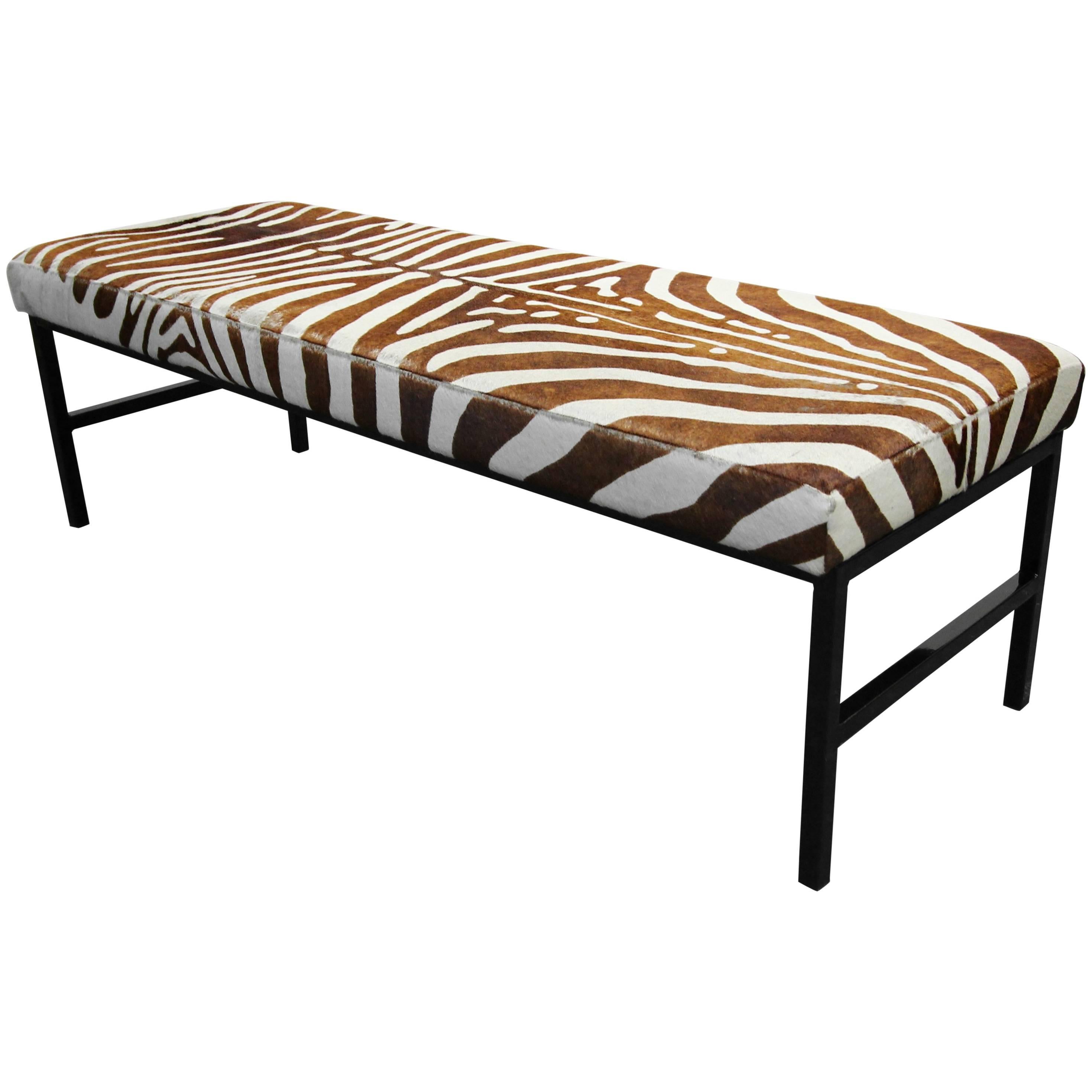 Rare Authentic Brown Zebra Hide Bench