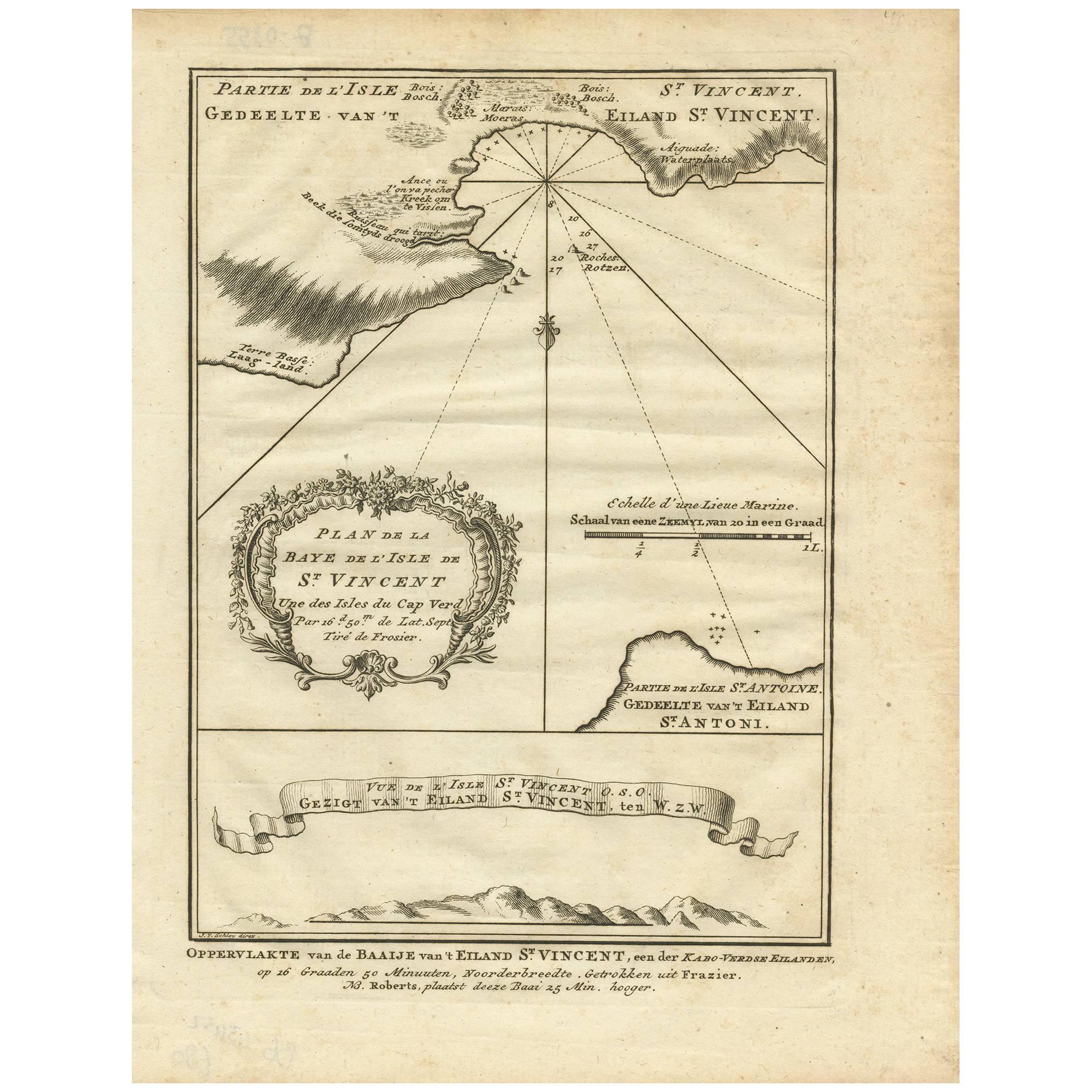 Impression ancienne de la baie de l'île de St. Vincent par Van Schley (1747)