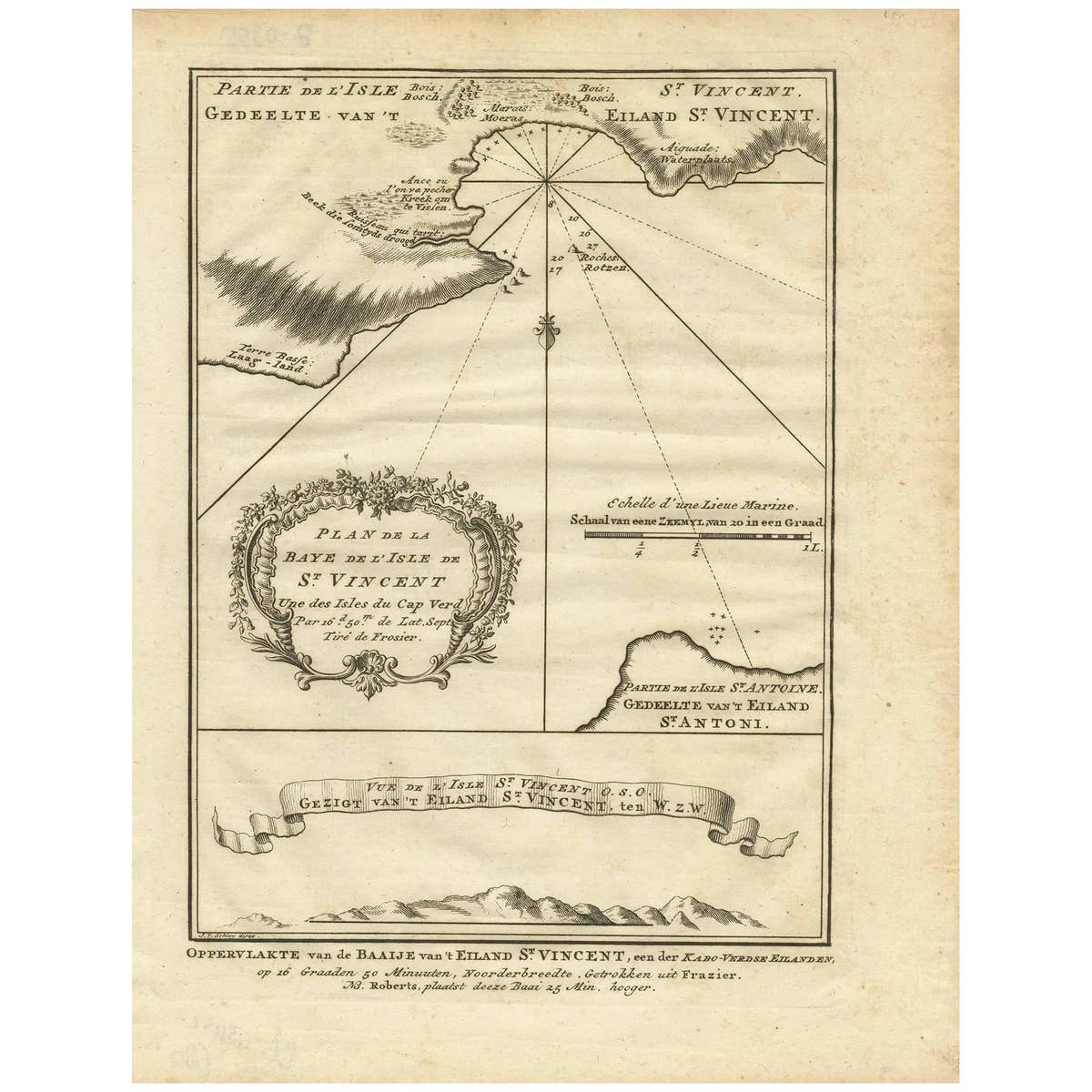 Antique Print of the Bay of the Island of St. Vincent by Van Schley (1747)