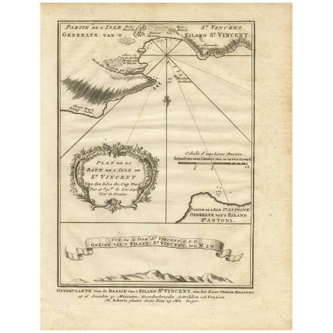 Antique Print of the Bay of the Island of St. Vincent by Van Schley (1747)