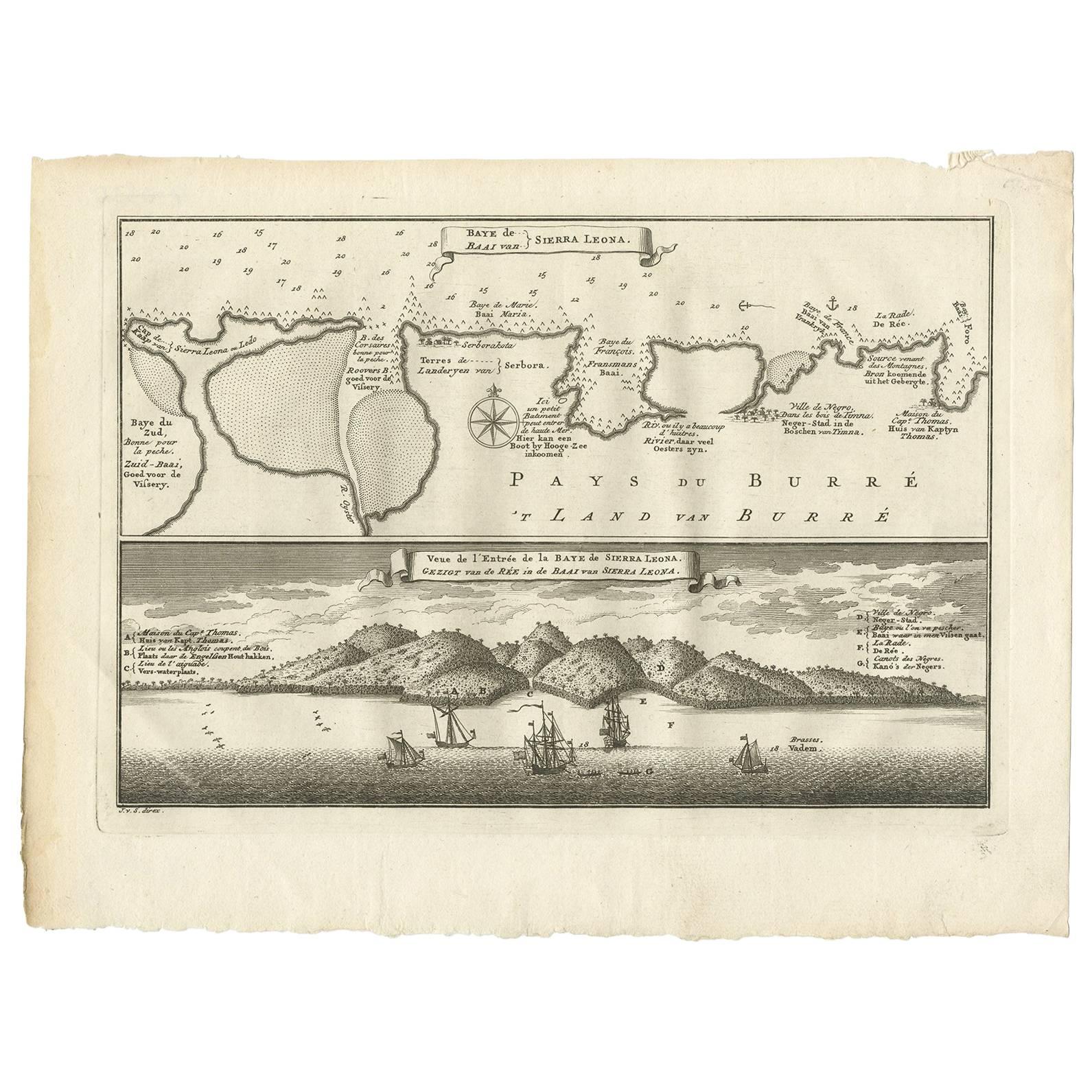 Impression ancienne de la baie de Sierra Leone par J. Van Der Schley, 1758