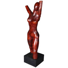 Tall Mid-Century Modern Figural Carved Wood Sculpture, Nude Female Torso