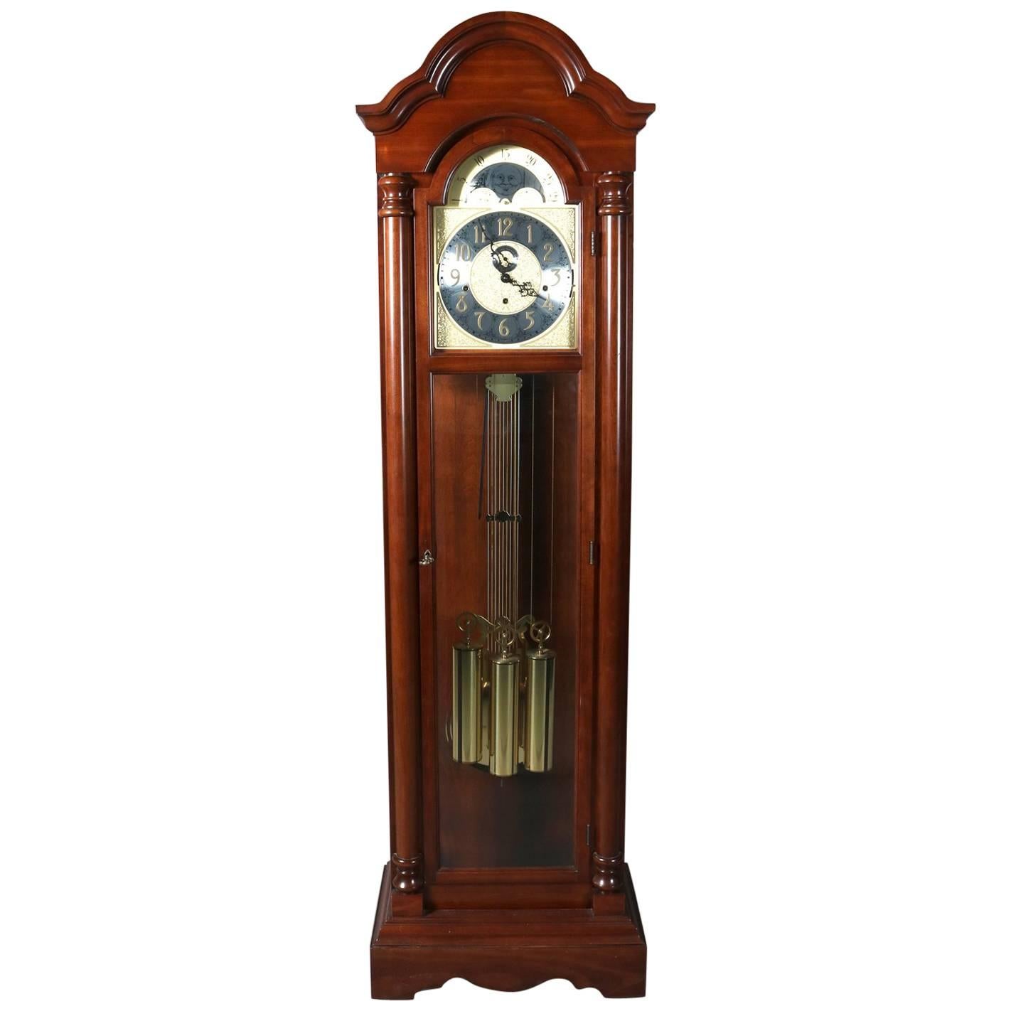 Vintage Mahogany Long Case Moon Phase Clock by Colonial Molyneux, 20th Century