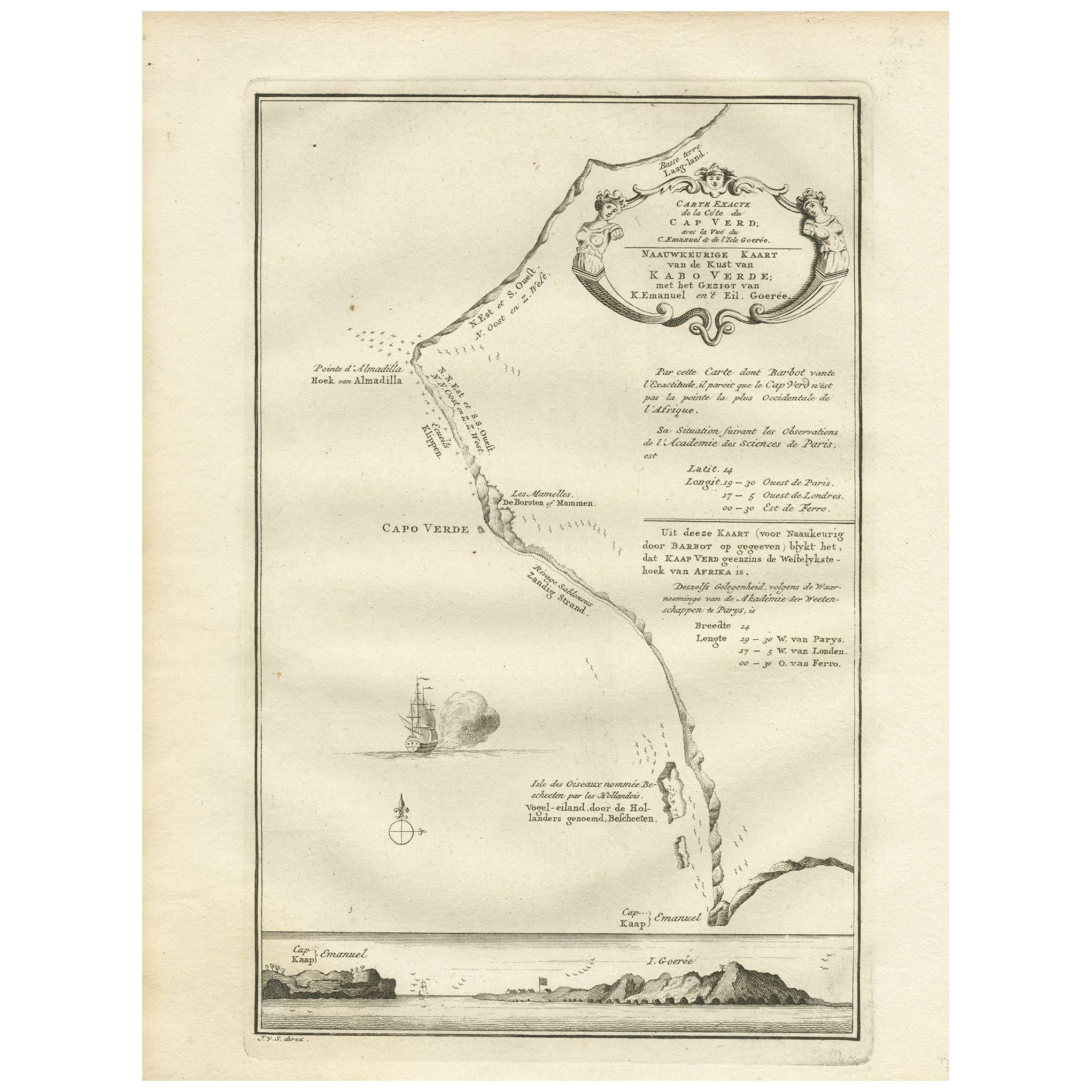Antique Map of the Coast of Cape Verde by J. Van Der Schley, circa 1750
