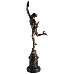 Statue classique ancienne en bronze "Mercure volant" d'après Giovanni de Bologna 19ème siècle