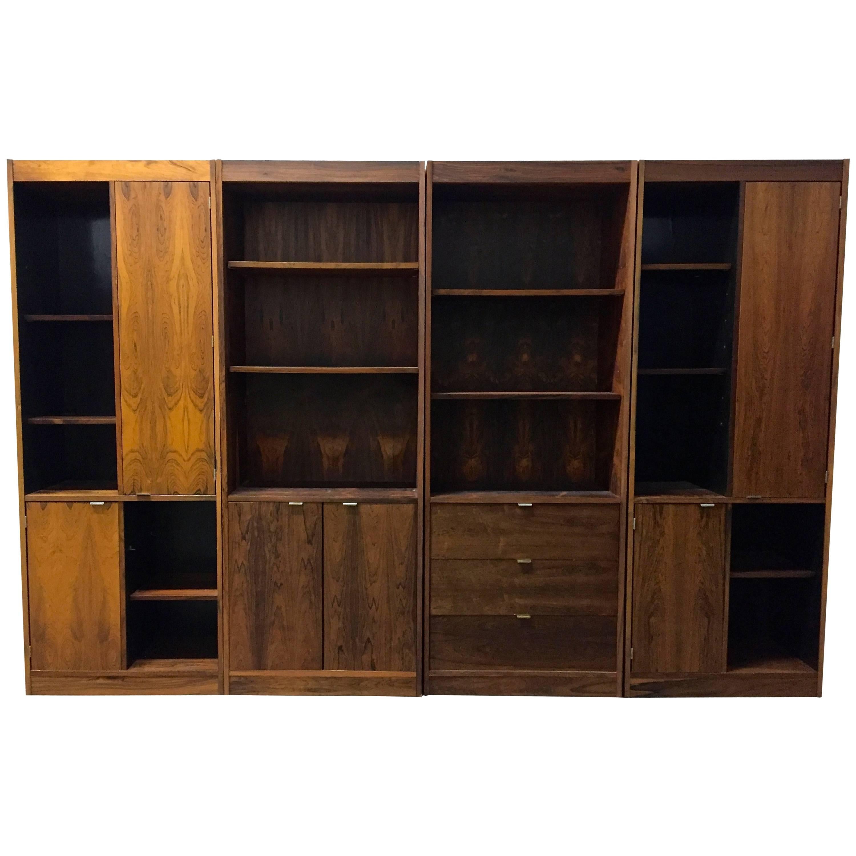 Four 1970s Danish Rosewood Bookcase Cabinets