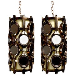 Pair of Reflective Metallic Finish Chandeliers